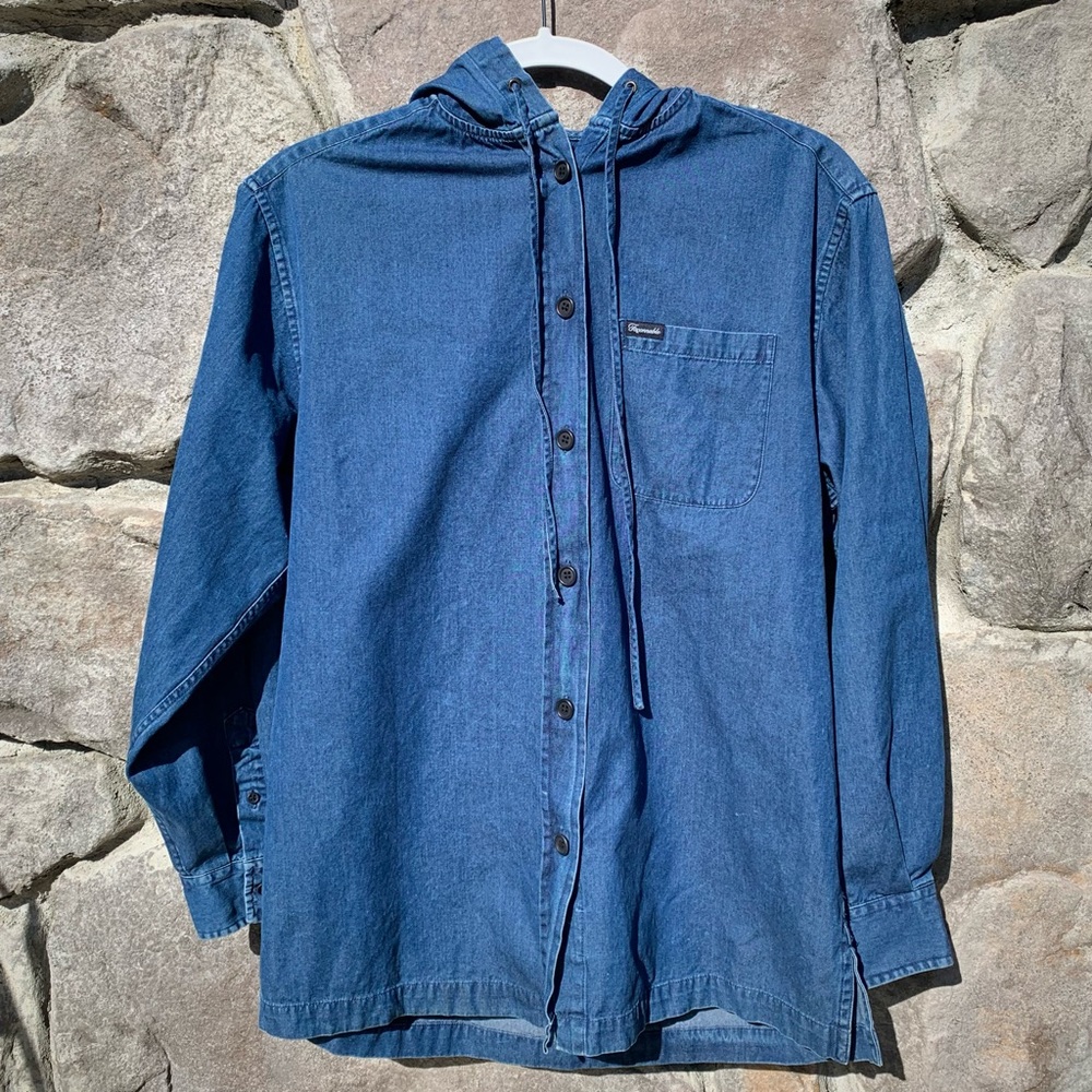 Faconnable Men’s Chambray Button Up Shirt with Hood